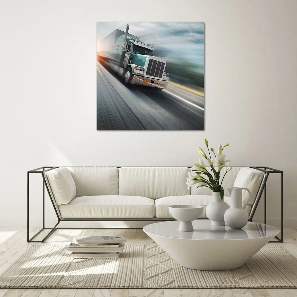 Glasbild - Bild auf glas - Der amerikanische Riese in Eile - 70x70 cm