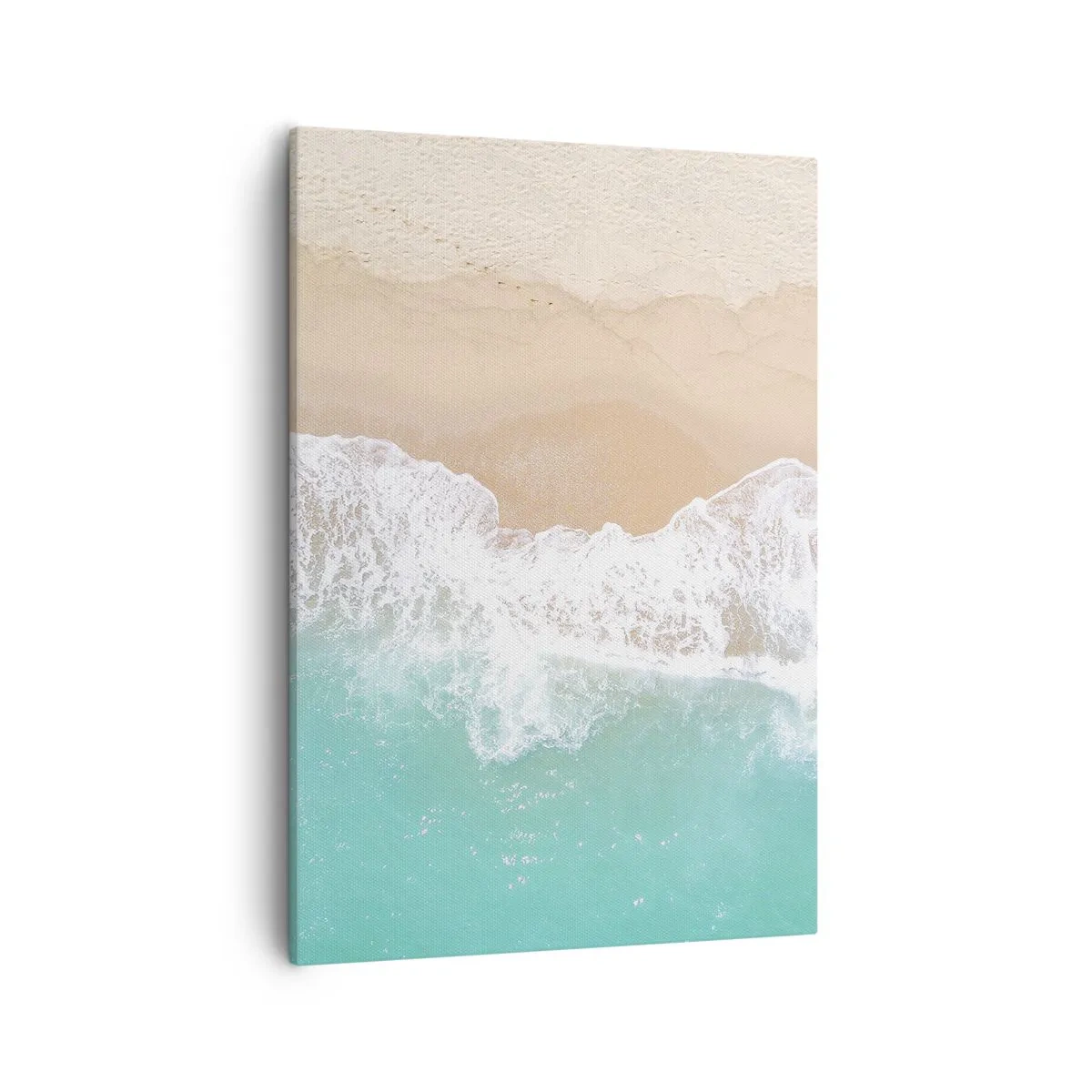 Bild auf Leinwand - Leinwandbild - Eine Vogelperspektive auf einen Strand mit türkisfarbenem Wasser und sanften Wellen - 50x70cm - Eine streichelnde Berührung - Moderne Wanddekoration für Wohnzimmer und Schlafzimmer ARTTOR