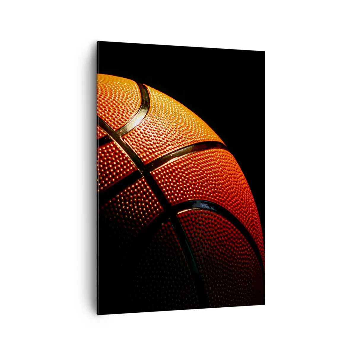 Bild auf Leinwand - Leinwandbild - Nahaufnahme eines Basketballs vor schwarzem Hintergrund - 70x100cm - Schön wie ein Planet - Moderne Wanddekoration für Wohnzimmer und Schlafzimmer ARTTOR