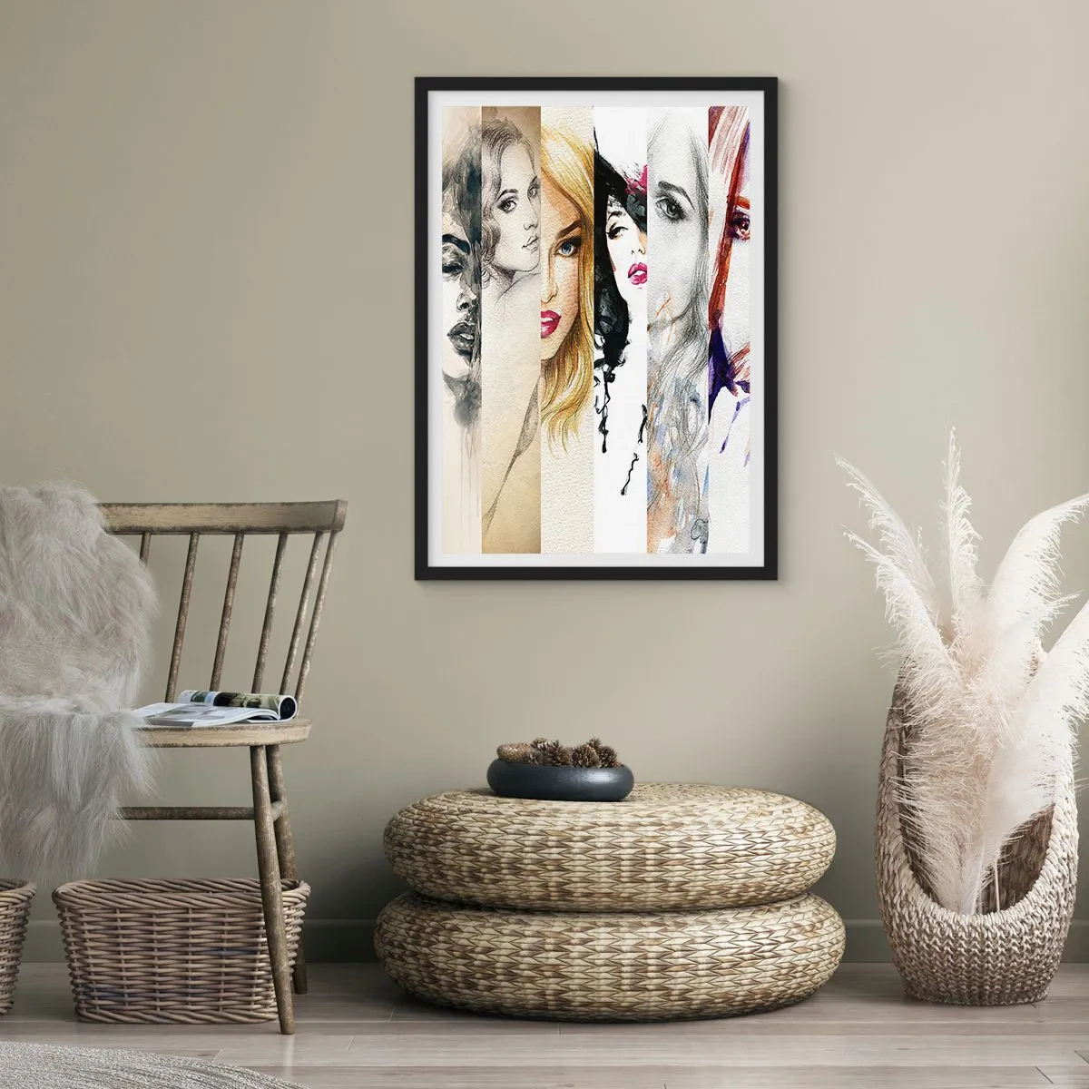 Poster in einem schwarzem Rahmen - Frauenporträts in verschiedenen künstlerischen Stilen - 50x70cm - Und es ist immer DU - Moderne Wanddekoration für Wohnzimmer und Schlafzimmer ARTTOR