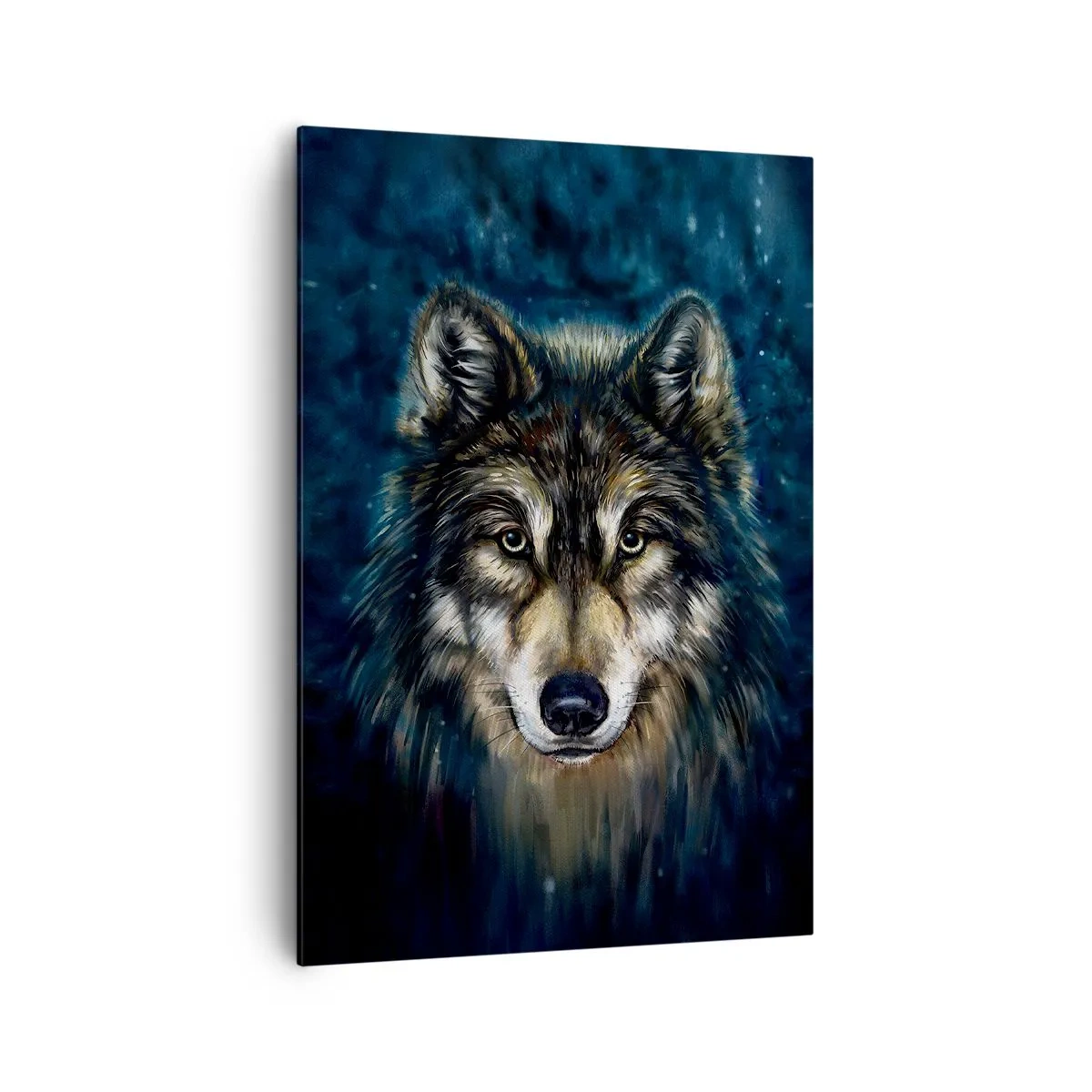 Bild auf Leinwand - Leinwandbild - Porträt eines Wolfes auf dunkelblauem Hintergrund - 70x100cm - Alpha? Und Omega - Moderne Wanddekoration für Wohnzimmer und Schlafzimmer ARTTOR