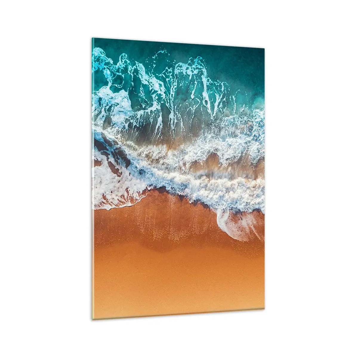 Glasbild - Bild auf glas - Luftaufnahme der Meereswellen, die an die Küste krachen - 80x120cm - Immer Hand in Hand - Moderne Wanddekoration für Wohnzimmer und Schlafzimmer ARTTOR