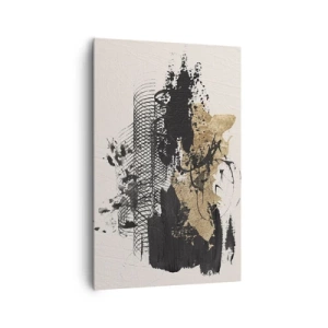 Bild auf Leinwand - Leinwandbild - Ein abstraktes Gemälde in Schwarz und Gold mit dynamischen Linien und Strukturen. - 80x120cm - Komposition mit Leidenschaft - Moderne Wanddekoration für Wohnzimmer und Schlafzimmer ARTTOR