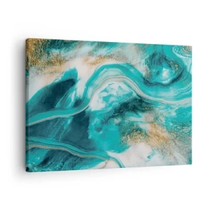 Bild auf Leinwand - Leinwandbild - Türkisfarbene Abstraktion mit weißen und goldenen Akzenten - 70x50cm - Der Fluss aus Gold - Moderne Wanddekoration für Wohnzimmer und Schlafzimmer ARTTOR