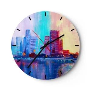 Wanduhr - Glasuhr - Ein farbenfrohes Panorama der Stadt, beleuchtet von der untergehenden Sonne - 30x30cm - In Farben getaucht - Moderne Wanddekoration für Wohnzimmer, Küche und Schlafzimmer ARTTOR