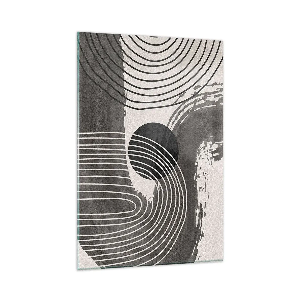 Glasbild - Bild auf glas - Geometrische Linien und Ovale in monochromen Farbtönen - 80x120cm - Oval gewinnt - Moderne Wanddekoration für Wohnzimmer und Schlafzimmer ARTTOR