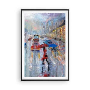 Poster in einem schwarzem Rahmen - Regnerischer Nachmittag in der Stadt - 61x91 cm