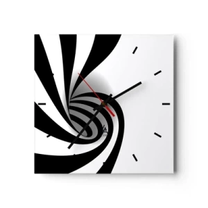 Wanduhr - Glasuhr - Abstrakter optischer Wirbel in Schwarzweiß - 30x30cm - Und doch dreht es sich - Moderne Wanddekoration für Wohnzimmer und Schlafzimmer ARTTOR