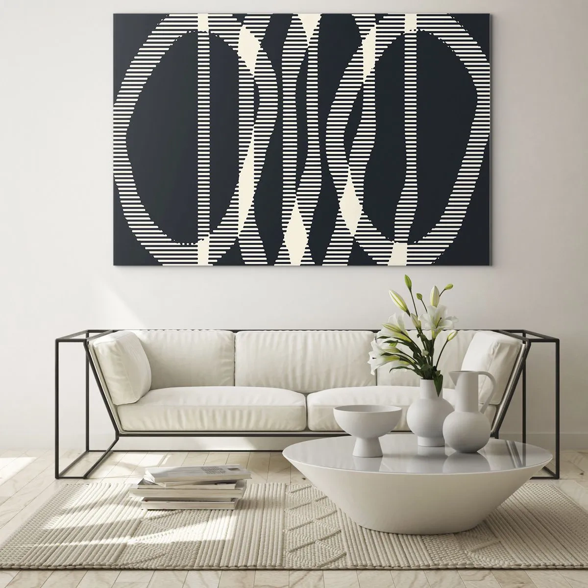 Glasbild - Bild auf glas - Geometrische Linien in Schwarz- und Beigetönen - 70x50cm - Ein Versuch, die Dunkelheit zu durchbrechen - Moderne Wanddekoration für Wohnzimmer und Schlafzimmer ARTTOR