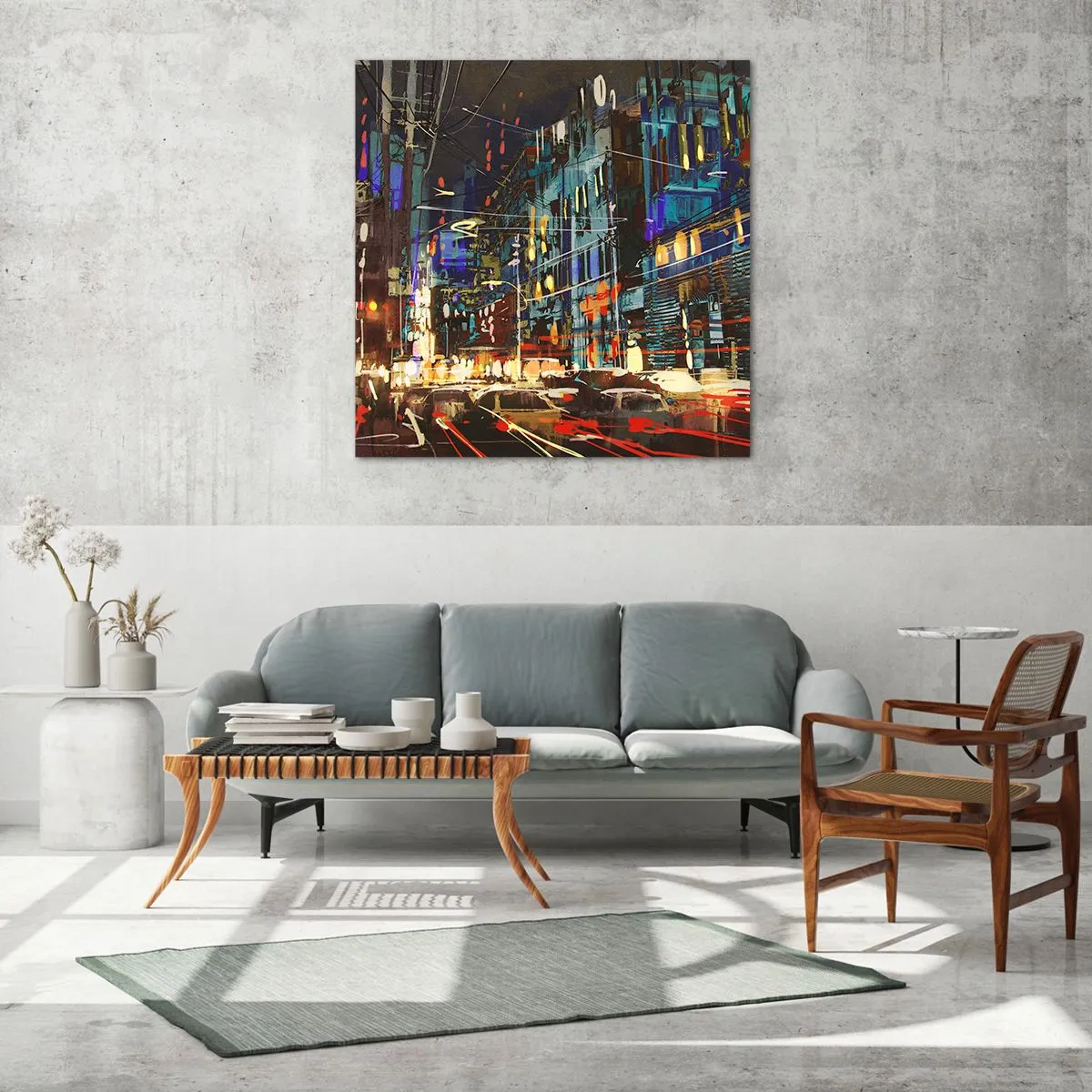 Glasbild - Bild auf glas - Abendlicher Straßentrubel - 30x30 cm