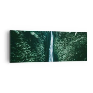 Bild auf Leinwand - Leinwandbild - Ein Wasserfall, umgeben von dichter tropischer Vegetation - 140x50cm - Tropisches Spa - Moderne Wanddekoration für Wohnzimmer und Schlafzimmer ARTTOR