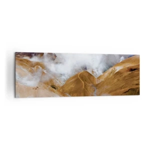 Bild auf Leinwand - Leinwandbild - Eine Berglandschaft mit Dampf in einem rauen Klima - 160x50cm - Islands rohe Schönheit - Moderne Wanddekoration für Wohnzimmer und Schlafzimmer ARTTOR