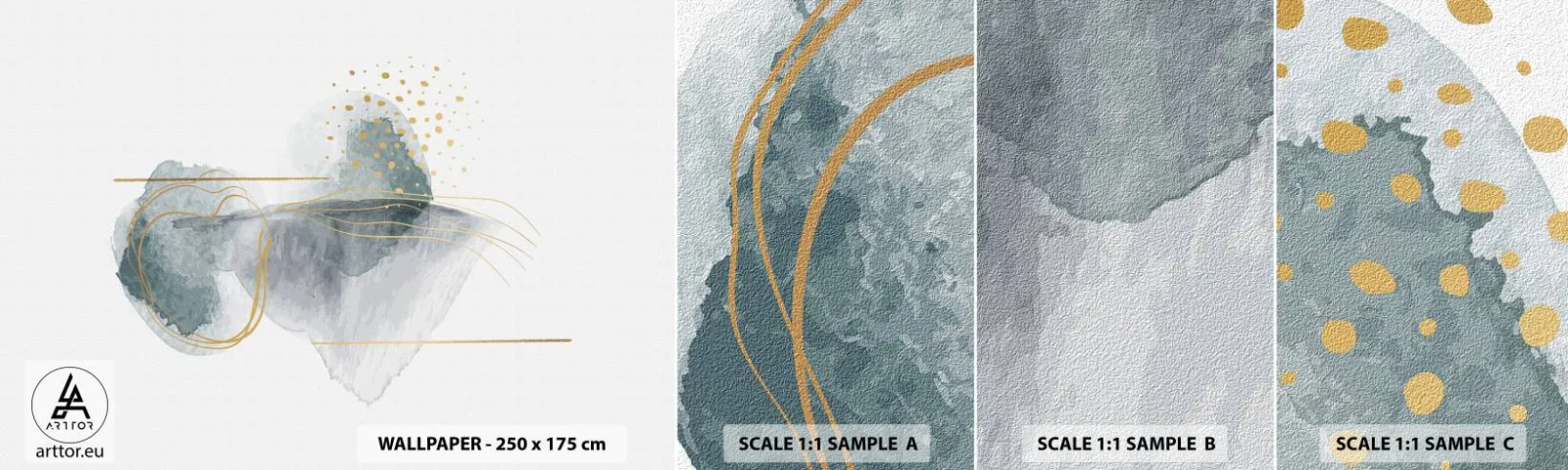 Fototapetenmuster Standard Eco - Über das Verhältnis von Grau und Gold - Abstraktion, Stück, Interessante Formen - 100x30 cm