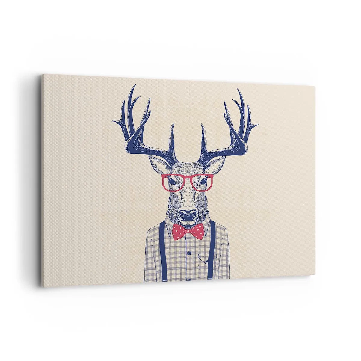Bild auf Leinwand - Leinwandbild - Stilisierte Grafik eines Hirsches mit Brille und Fliege - 100x70cm - Eine lustige Extravaganz - Moderne Wanddekoration für Wohnzimmer und Schlafzimmer ARTTOR