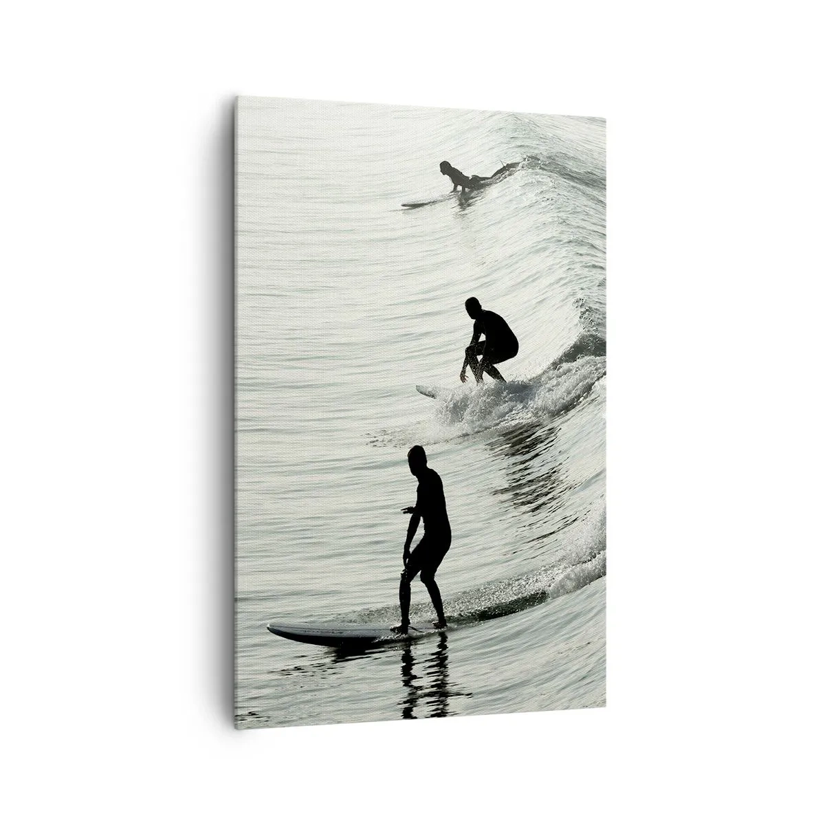 Bild auf Leinwand - Leinwandbild - Surfer auf den Wellen in einer monochromen Aufnahme - 80x120cm - Gegen die Welle - Moderne Wanddekoration für Wohnzimmer und Schlafzimmer ARTTOR