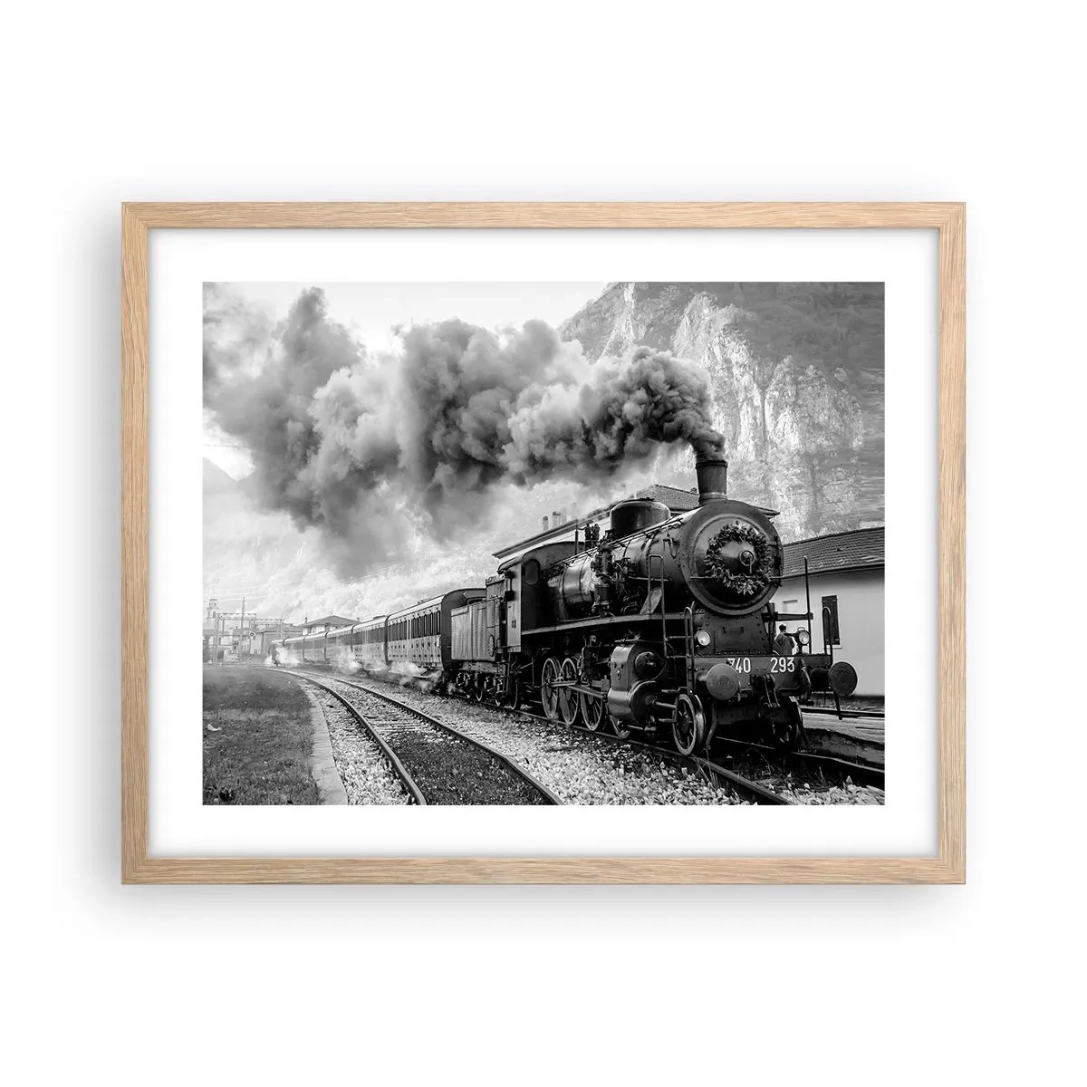 Poster in einem Rahmen aus heller Eiche - Steht am Bahnhof ... - 50x40 cm