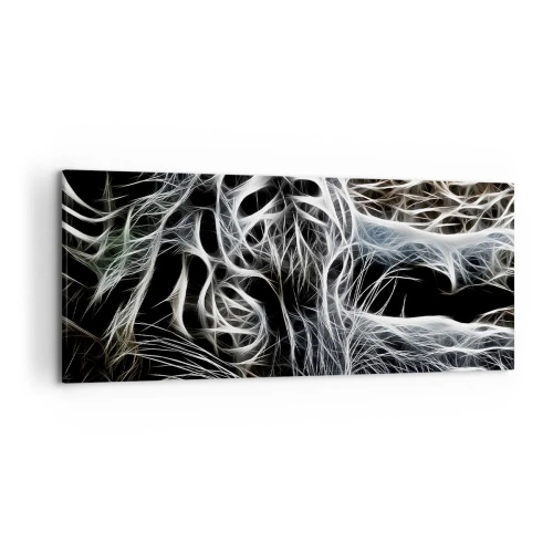 Bild auf Leinwand - Leinwandbild - Ein abstraktes Muster, das die Silhouette einer Katze auf schwarzem Hintergrund darstellt. - 120x50cm - Eine Studie über die Leichtigkeit der Katze - Moderne Wanddekoration für Wohnzimmer und Schlafzimmer ARTTOR