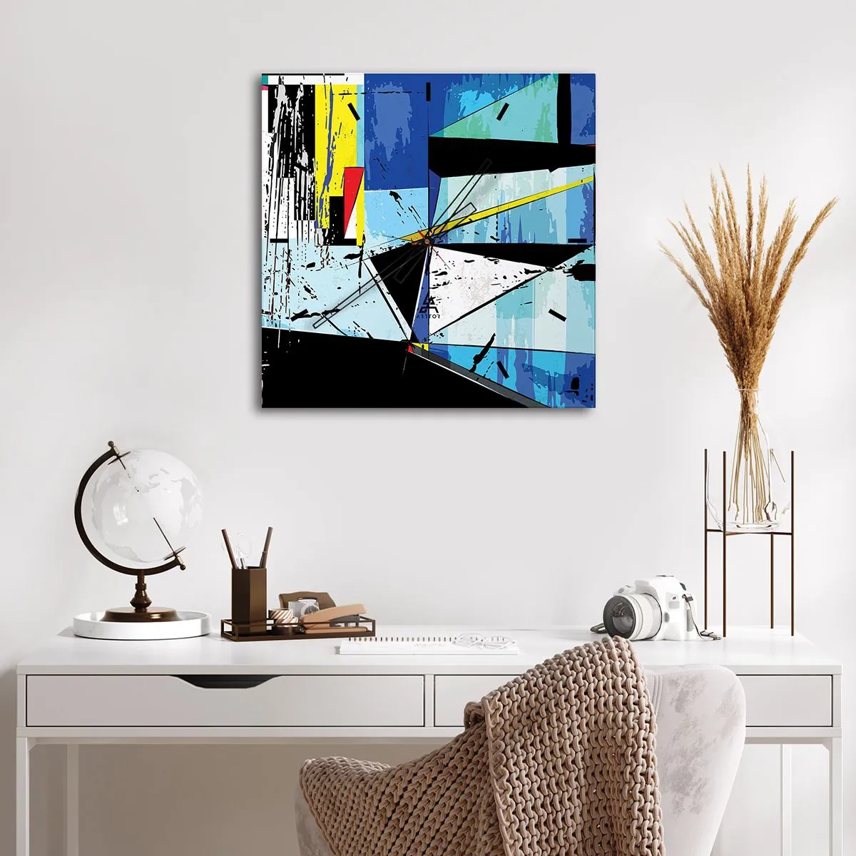Wanduhr - Glasuhr - Abstrakte geometrische Komposition in lebendigen Farben - 30x30cm - Betrachten Sie die Welt aus einem Blickwinkel ... - Moderne Wanddekoration für Wohnzimmer und Schlafzimmer ARTTOR