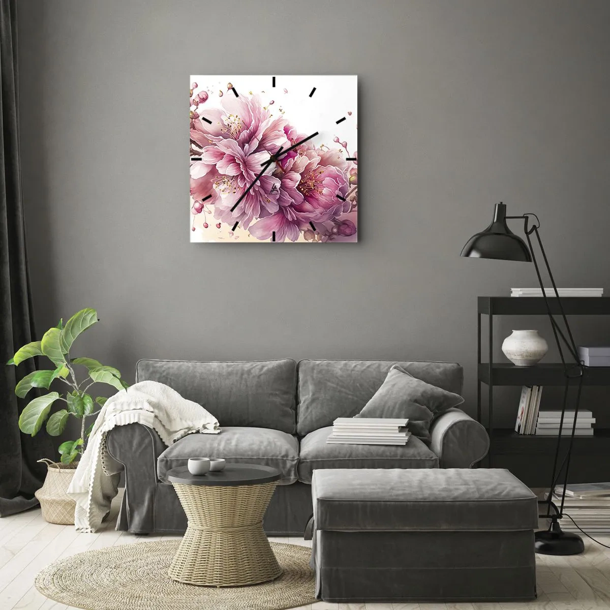 Wanduhr - Glasuhr - Kirschblütenblüte - 30x30 cm