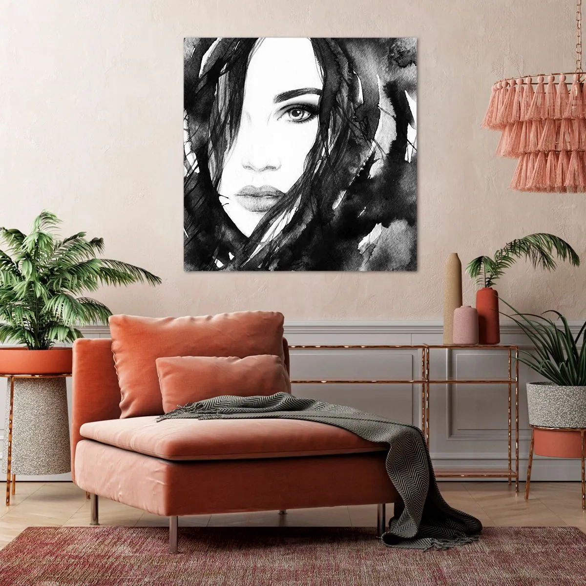 Bild auf Leinwand - Leinwandbild - Porträt einer Dame in Schwarzweiß - 30x30 cm