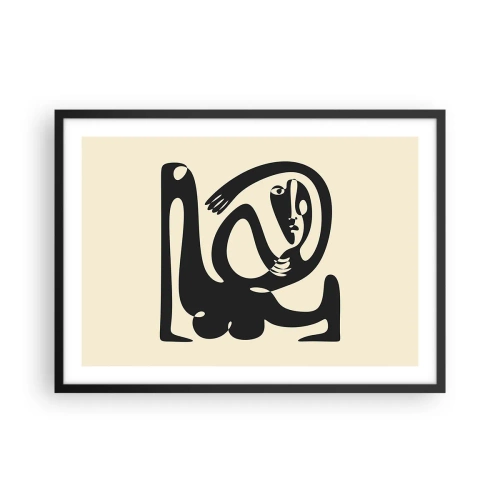 Poster in einem schwarzem Rahmen - Eine abstrakte Figur in Schwarz auf beigem Hintergrund - 70x50cm - Fast wie Picasso - Moderne Wanddekoration für Wohnzimmer und Schlafzimmer ARTTOR