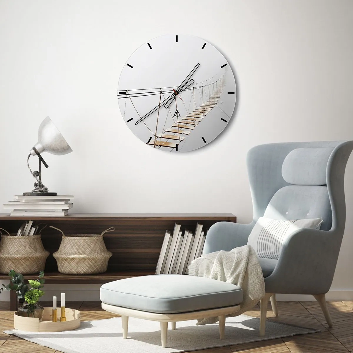 Wanduhr - Glasuhr - Frau im schwarzen Kleid sitzt auf dem Balkon in Schwarz und Weiß - 30x30cm - Wohin wird es dich führen? - Moderne Wanddekoration für Wohnzimmer, Küche und Schlafzimmer ARTTOR