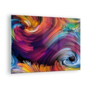 Glasbild - Bild auf glas - Bunte Wirbel und dynamische Pinselstriche in Abstraktion - 70x50cm - Der Beginn einer neuen Welt - Moderne Wanddekoration für Wohnzimmer und Schlafzimmer ARTTOR