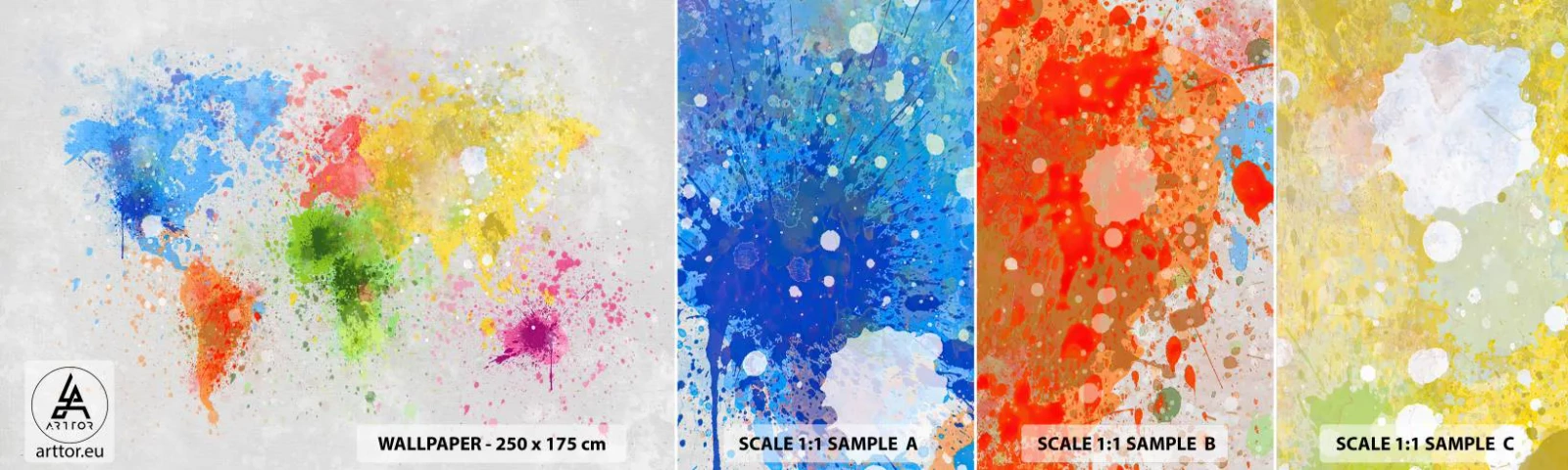 Fototapeten Muster Selbstklebend Deluxe Sticker - Alle Farben der Welt - Weltkarte, Kontinente, Reisen - 100x30 cm