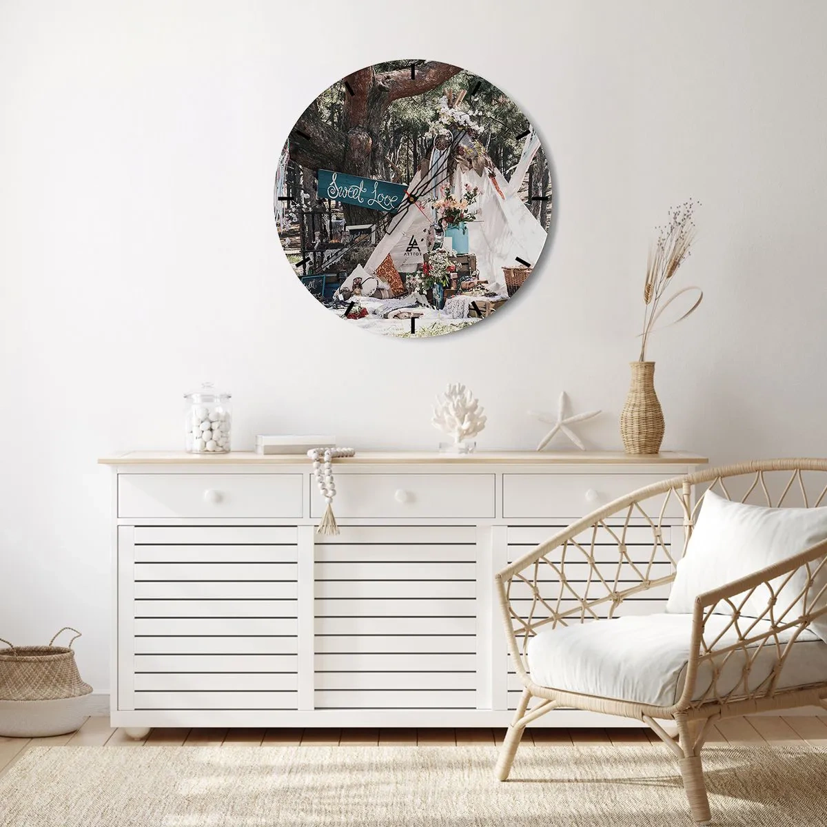 Wanduhr - Glasuhr - Romantische Hochzeitsdekoration in Waldkulisse - 30x30cm - Liebe machen ... - Moderne Wanddekoration für Wohnzimmer, Küche und Schlafzimmer ARTTOR