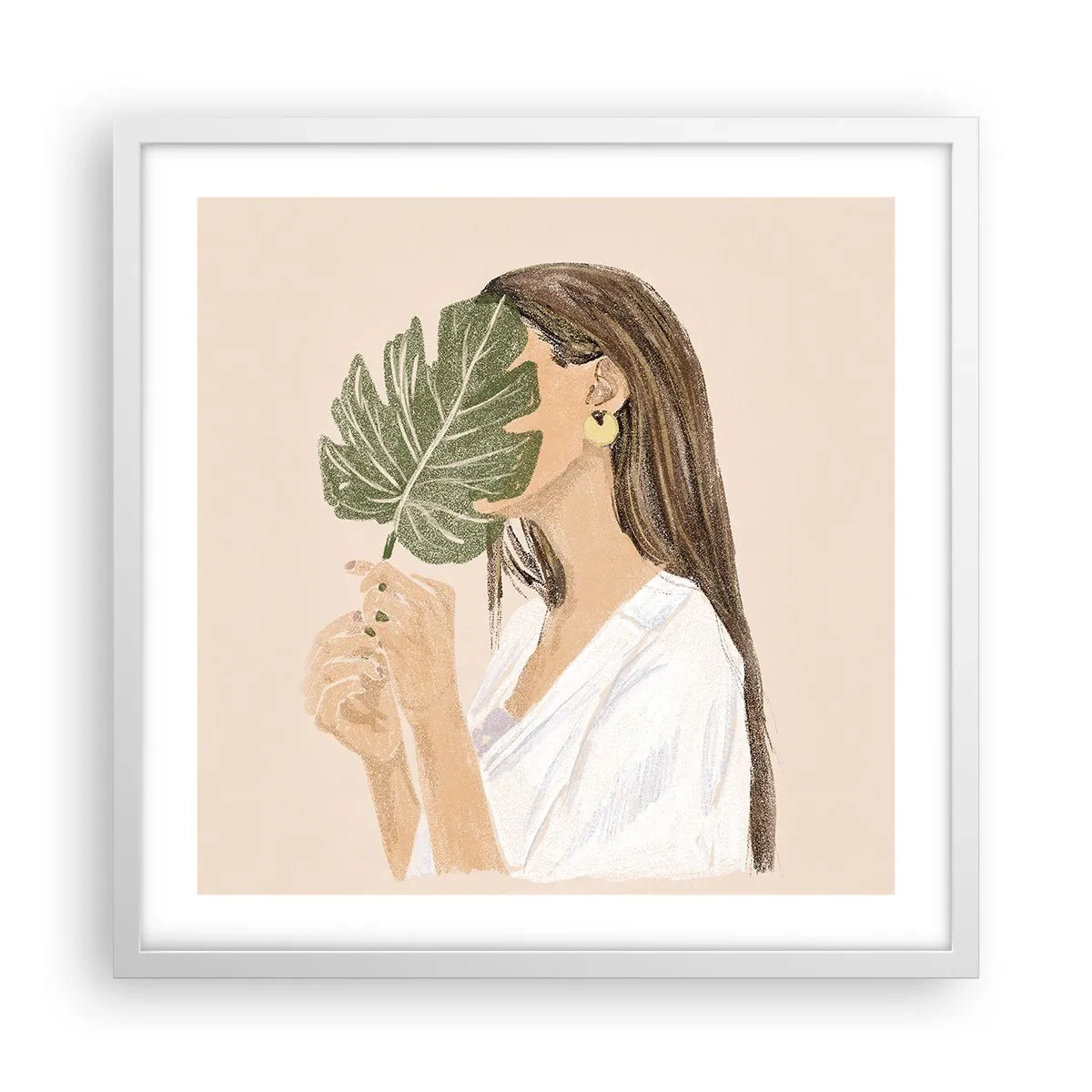 Poster in einem weißen Rahmen - Geheimnisvolles Porträt mit Fächer - 50x50 cm