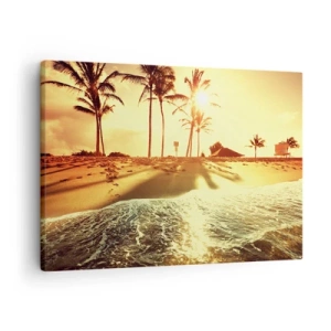 Bild auf Leinwand - Leinwandbild - Ein Strand mit Palmen, beleuchtet von einem warmen Sonnenuntergang - 70x50cm - Kalifornien am Nachmittag - Moderne Wanddekoration für Wohnzimmer und Schlafzimmer ARTTOR