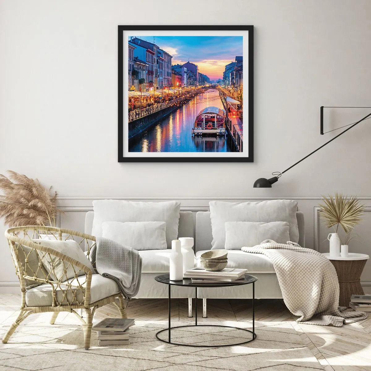 Poster in einem schwarzem Rahmen - Ein Abend voller Licht und Spaß - 50x50 cm