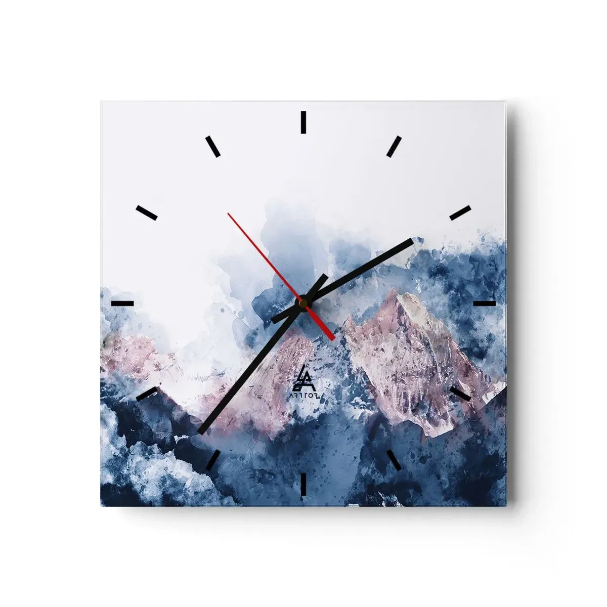 Wanduhr - Glasuhr - Aquarell Berge in Pastelltönen auf weißem Hintergrund - 30x30cm - Das sind die Spitzen! - Moderne Wanddekoration für Wohnzimmer und Schlafzimmer ARTTOR