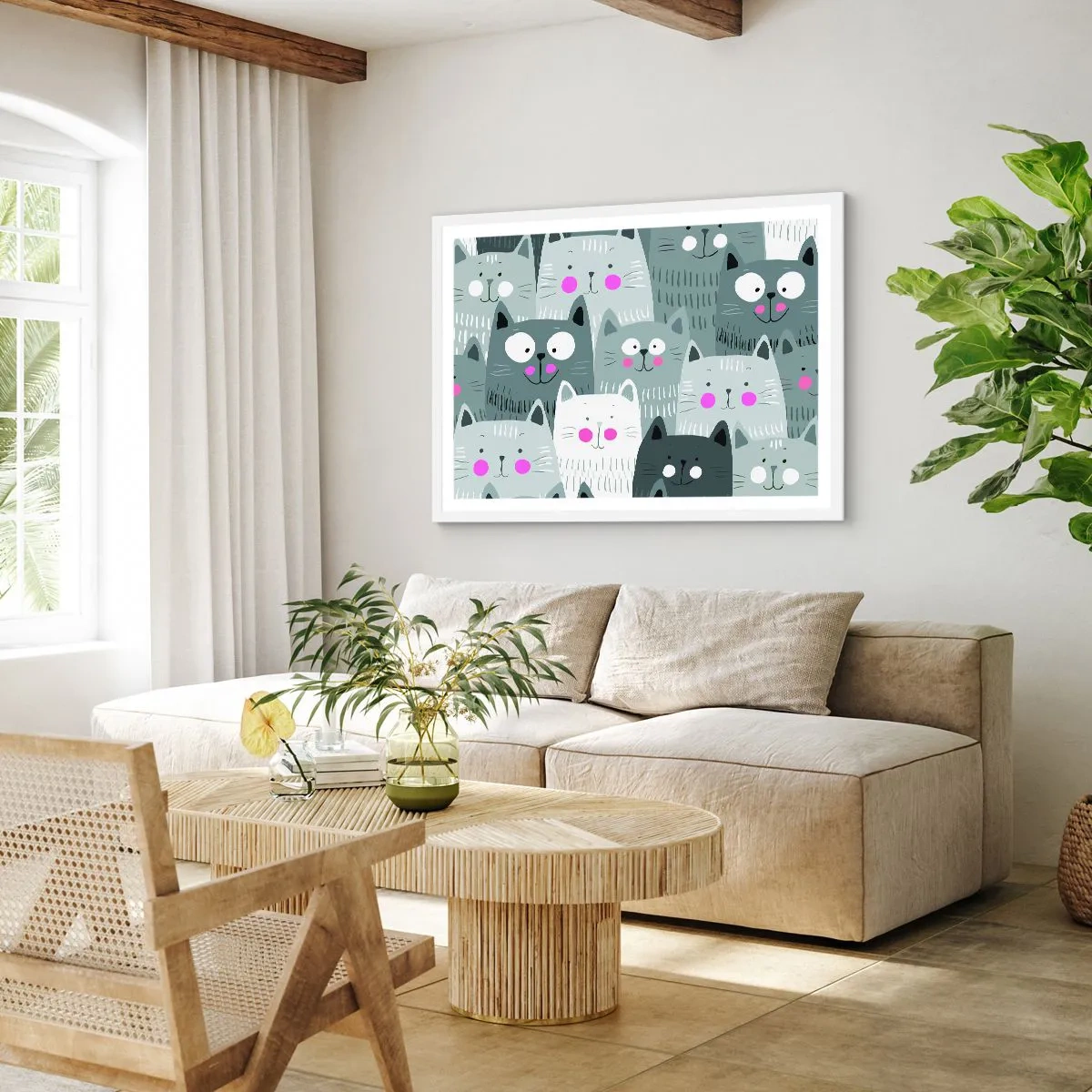 Poster in einem weißen Rahmen - Katzenwelt - 100x70 cm