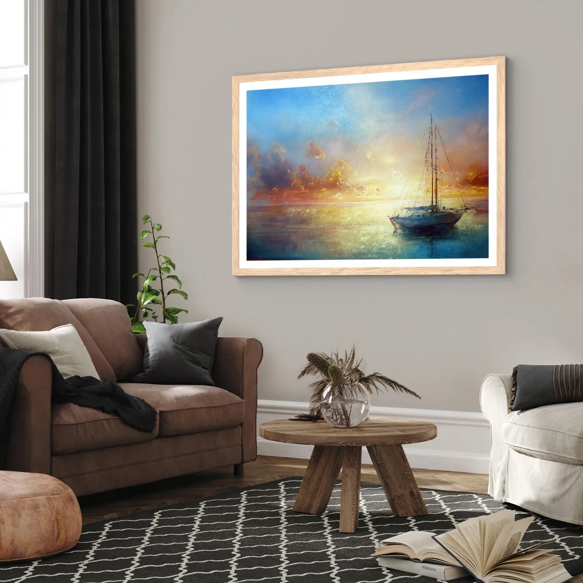 Poster in einem Rahmen aus heller Eiche - In einer goldenen Bucht - 100x70 cm