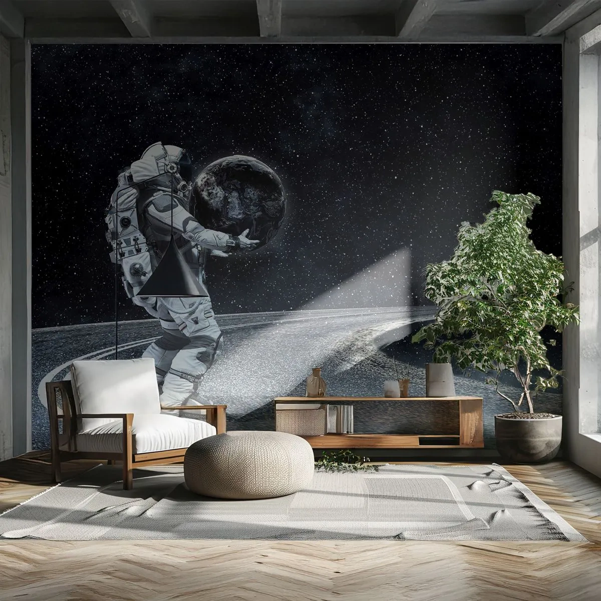Fototapete Premium Canvas - Astronaut mit Erde vor dem Sternenhimmel - 100x70cm - Auf der Milchstraße - Moderne Wanddekoration für Wohnzimmer und Schlafzimmer ARTTOR