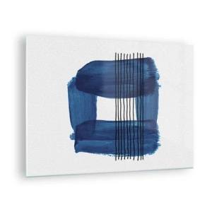 Glasbild - Bild auf glas - Moderne Abstraktion in Blautönen - 70x50cm - Blaue und schwarze Komposition - Moderne Wanddekoration für Wohnzimmer und Schlafzimmer ARTTOR