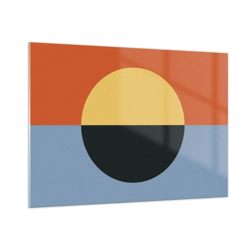 Glasbild - Bild auf glas - Abstrakte Komposition mit einem Kreis in warmen und kalten Farbtönen - 100x70cm - Eine Komposition aus Wärme und Kühle - Moderne Wanddekoration für Wohnzimmer und Schlafzimmer ARTTOR