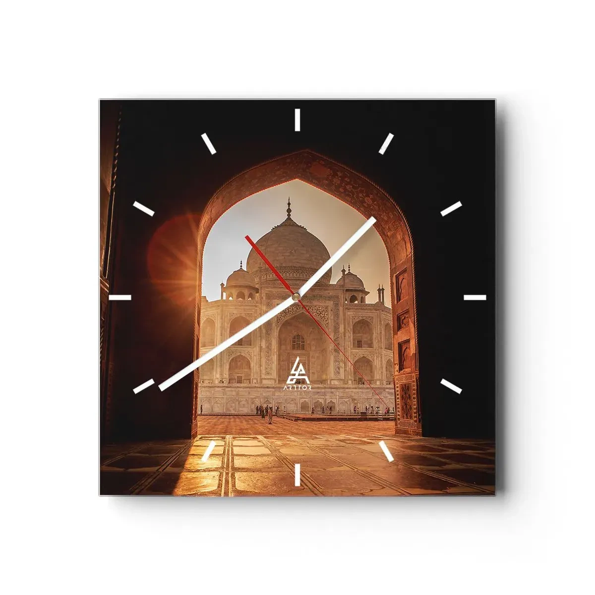 Wanduhr - Glasuhr - Taj Mahal im Sonnenlicht vom Torbogen aus gesehen - 30x30cm - Denkmal der überirdischen Liebe - Moderne Wanddekoration für Wohnzimmer und Schlafzimmer ARTTOR