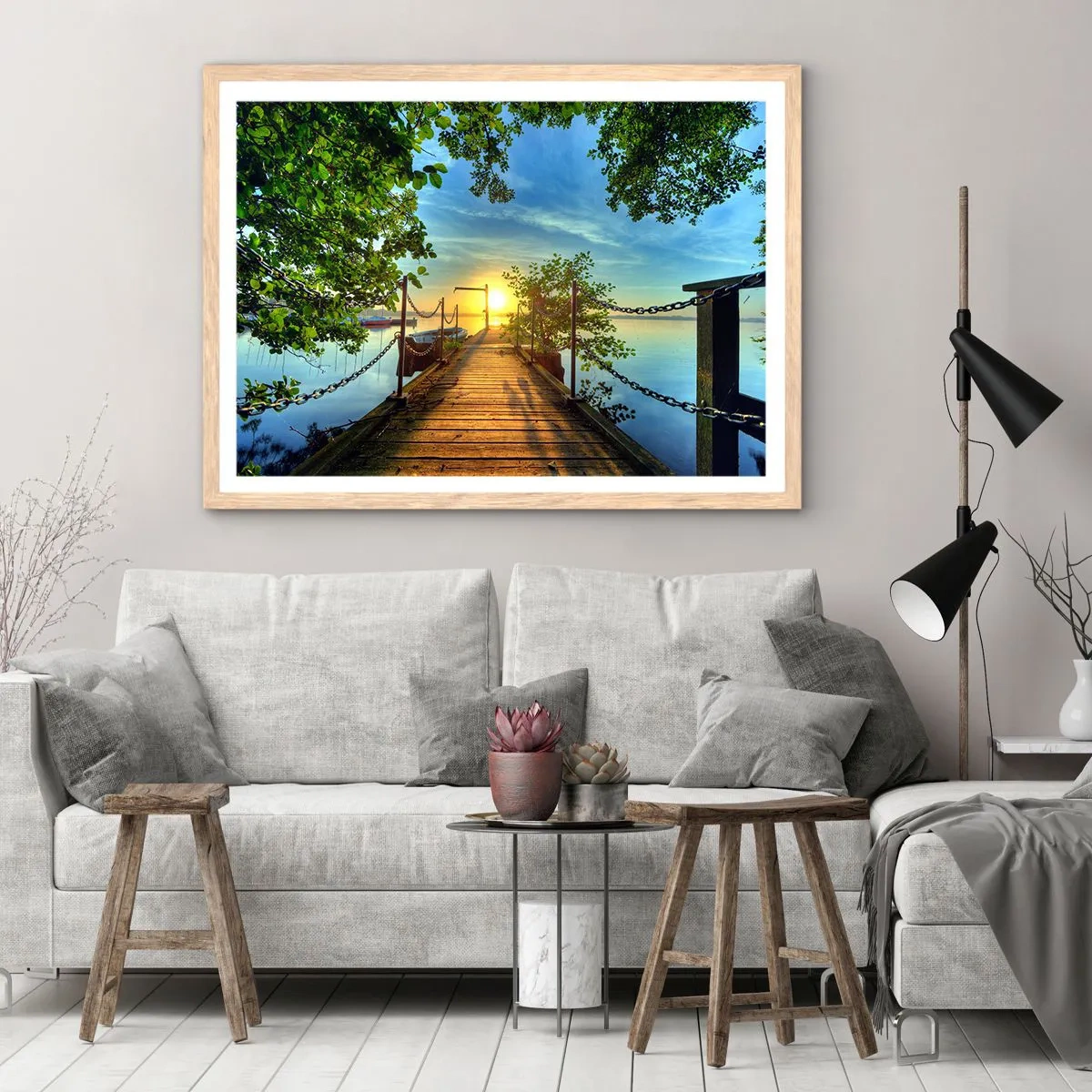 Poster in einem Rahmen aus heller Eiche - Westen auf dem Wasser - 100x70 cm