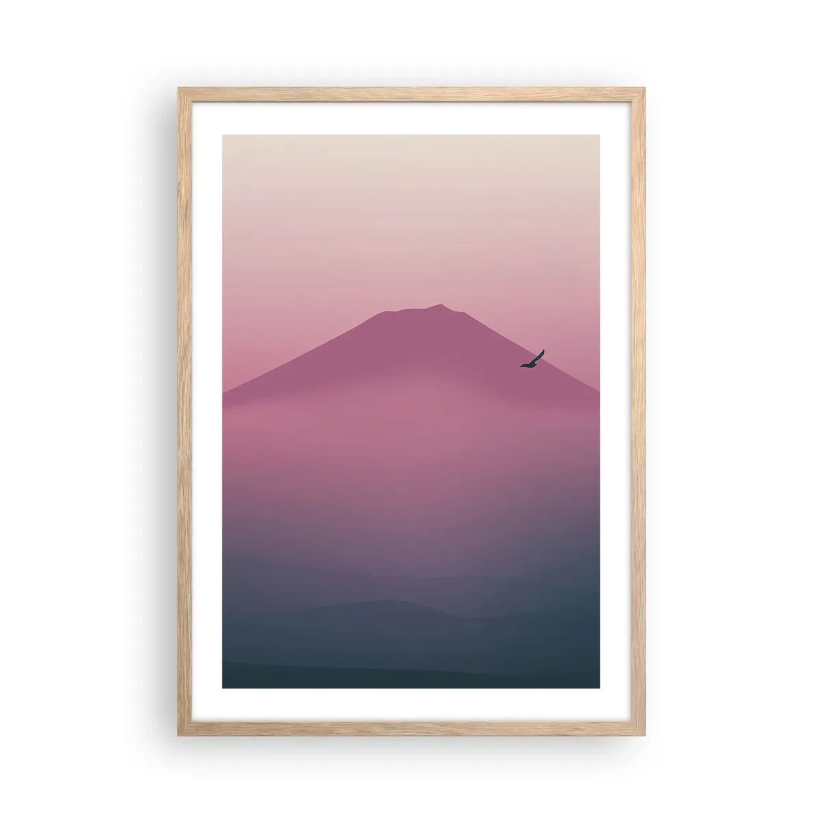 Poster in einem Rahmen aus heller Eiche - Wanderer über den Wolken - 50x70 cm