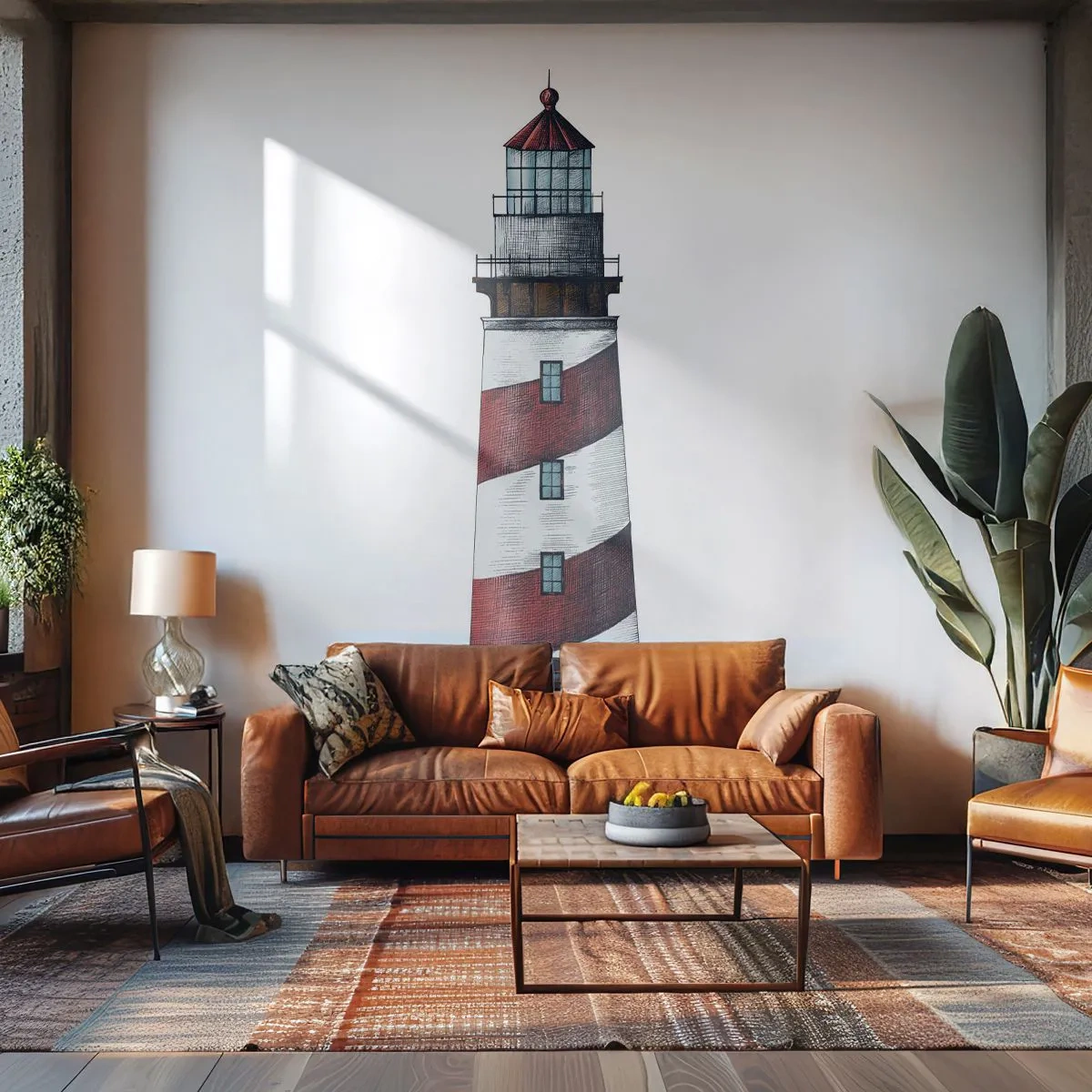 Fototapete Premium Sand - Illustration eines Leuchtturms mit roten und weißen Streifen - 100x70cm - Immer auf der Hut - Moderne Wanddekoration für Wohnzimmer und Schlafzimmer ARTTOR