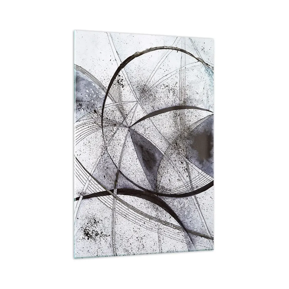 Glasbild - Bild auf glas - Abstrakte Linien und Formen in Grau- und Schwarztönen - 70x100cm - Futuristische Fantasie - Moderne Wanddekoration für Wohnzimmer und Schlafzimmer ARTTOR