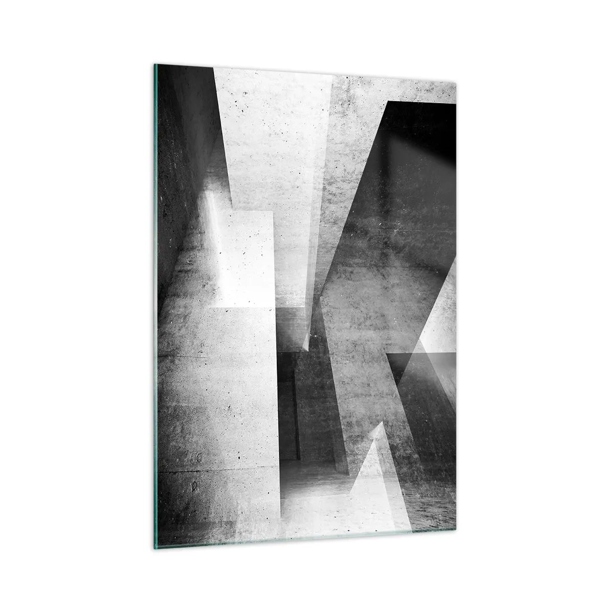 Glasbild - Bild auf glas - Geometrische Betonformen in Schwarz-Weiß-Tönen - 50x70cm - Die Raumstruktur - Moderne Wanddekoration für Wohnzimmer und Schlafzimmer ARTTOR
