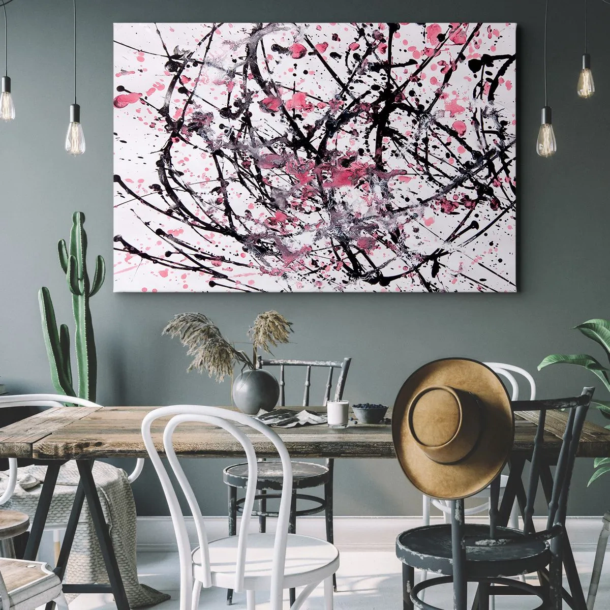 Bild auf Leinwand - Leinwandbild - Abstraktes Muster in Rosa-, Schwarz- und Weißtönen - 70x50cm - Die Flüchtigkeit des Lebens - Moderne Wanddekoration für Wohnzimmer und Schlafzimmer ARTTOR