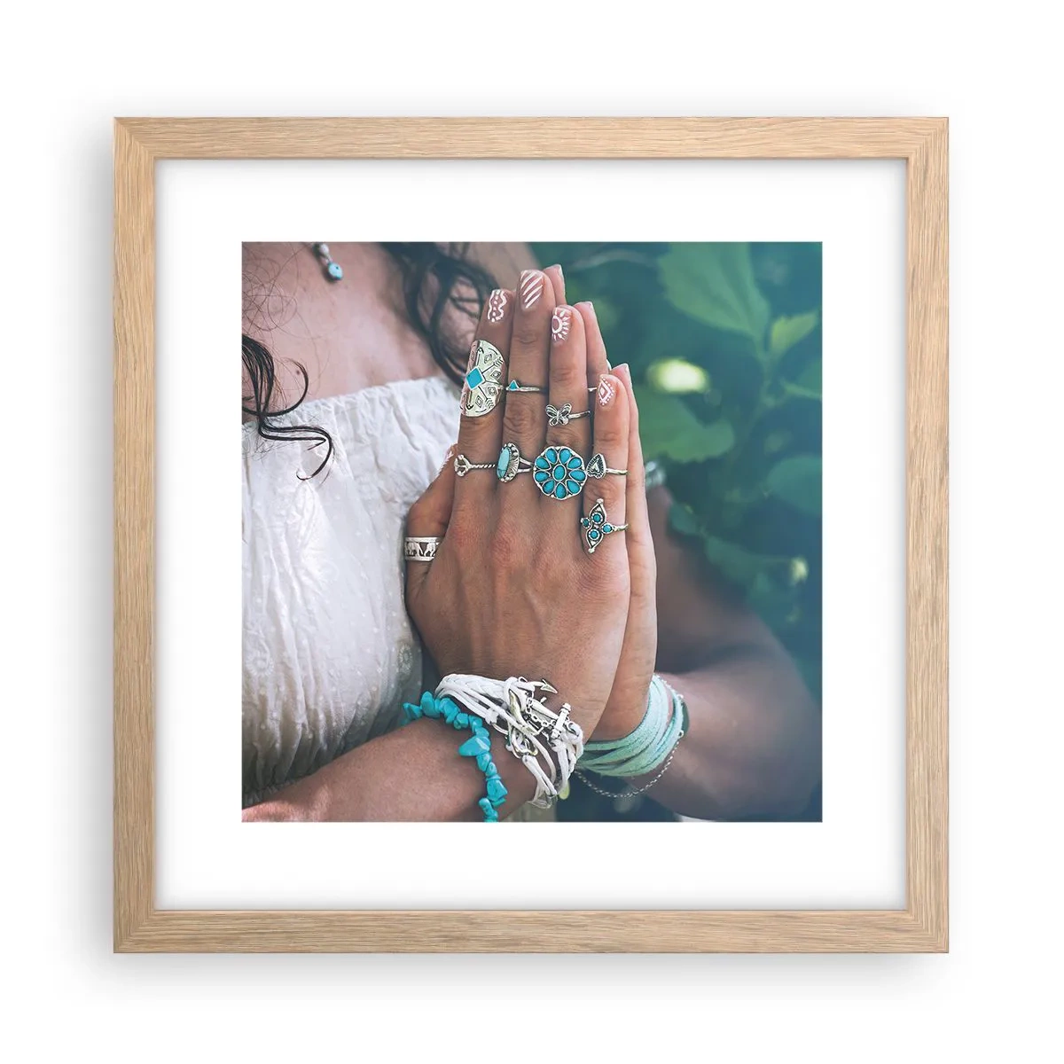 Poster in einem Rahmen aus heller Eiche - Willkommen im Zentrum des Seins - 30x30 cm