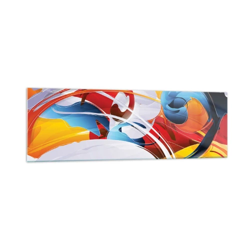 Glasbild - Bild auf glas - Bunte Abstraktion mit dynamischen Linien und lebendigen Farben - 160x50cm - Der Tanz der Elemente - Moderne Wanddekoration für Wohnzimmer und Schlafzimmer ARTTOR