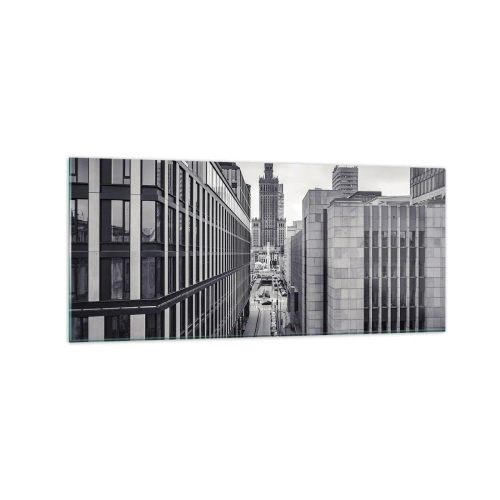 Glasbild - Bild auf glas - Panorama von Warschau mit Blick auf den Kulturpalast und die umliegenden Gebäude - 120x50cm - Warschauer Tal - Moderne Wanddekoration für Wohnzimmer und Schlafzimmer ARTTOR