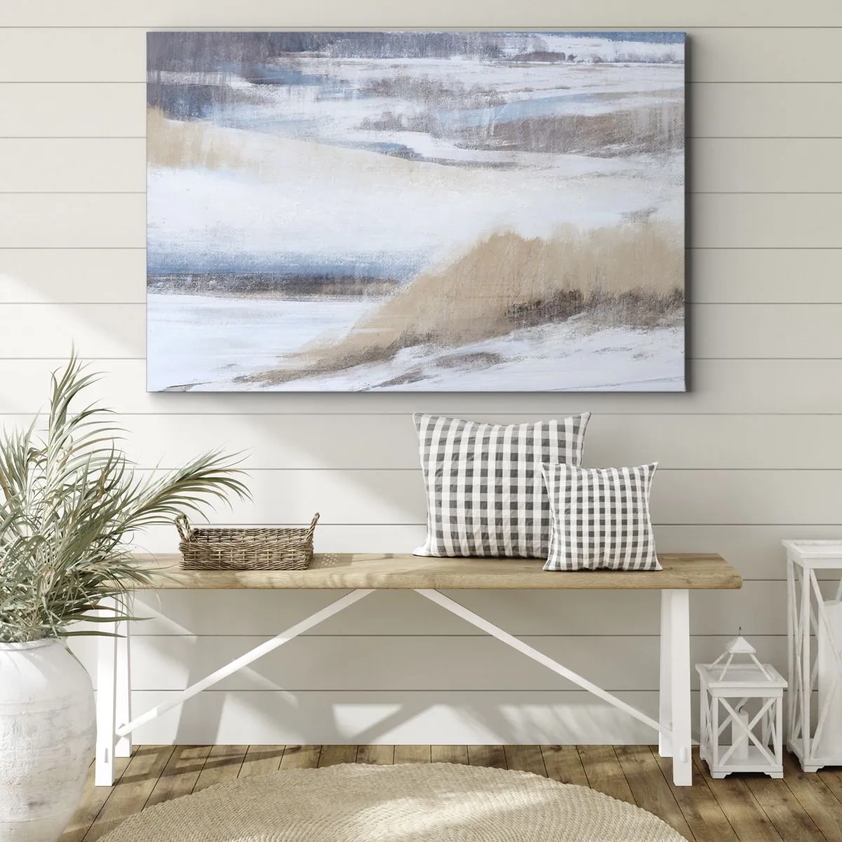 Bild auf Leinwand - Leinwandbild - Abstrakte Winterlandschaft in Weiß- und Blautönen - 70x50cm - Winterkomposition - Moderne Wanddekoration für Wohnzimmer und Schlafzimmer ARTTOR
