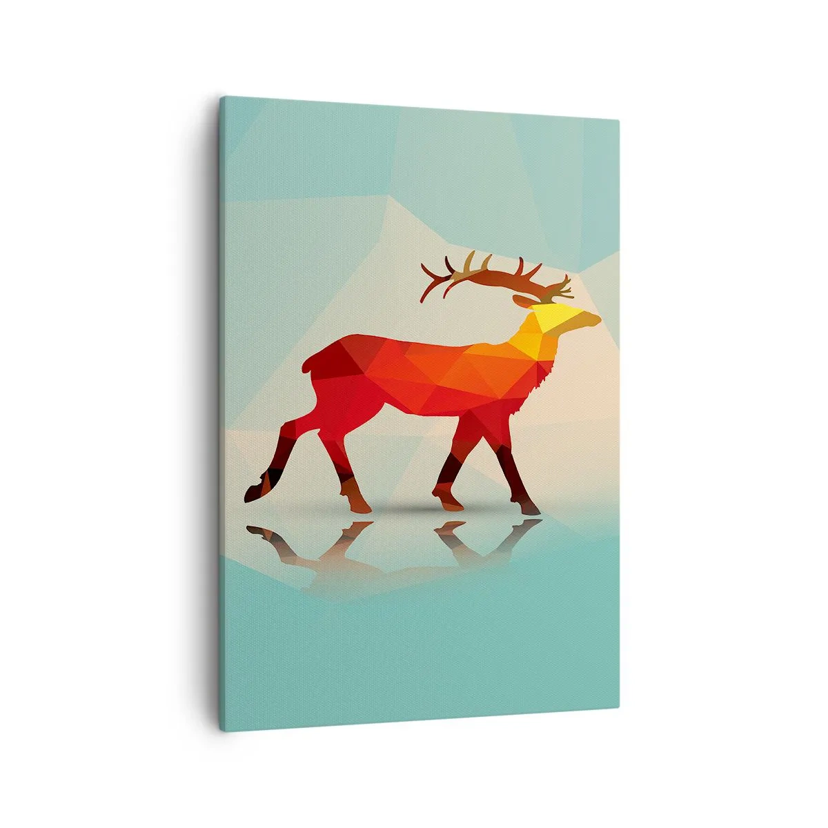 Bild auf Leinwand - Leinwandbild - Geometrische Silhouette eines Hirsches in Rot- und Orangetönen - 50x70cm - Geometrischer Hirsch - Moderne Wanddekoration für Wohnzimmer und Schlafzimmer ARTTOR